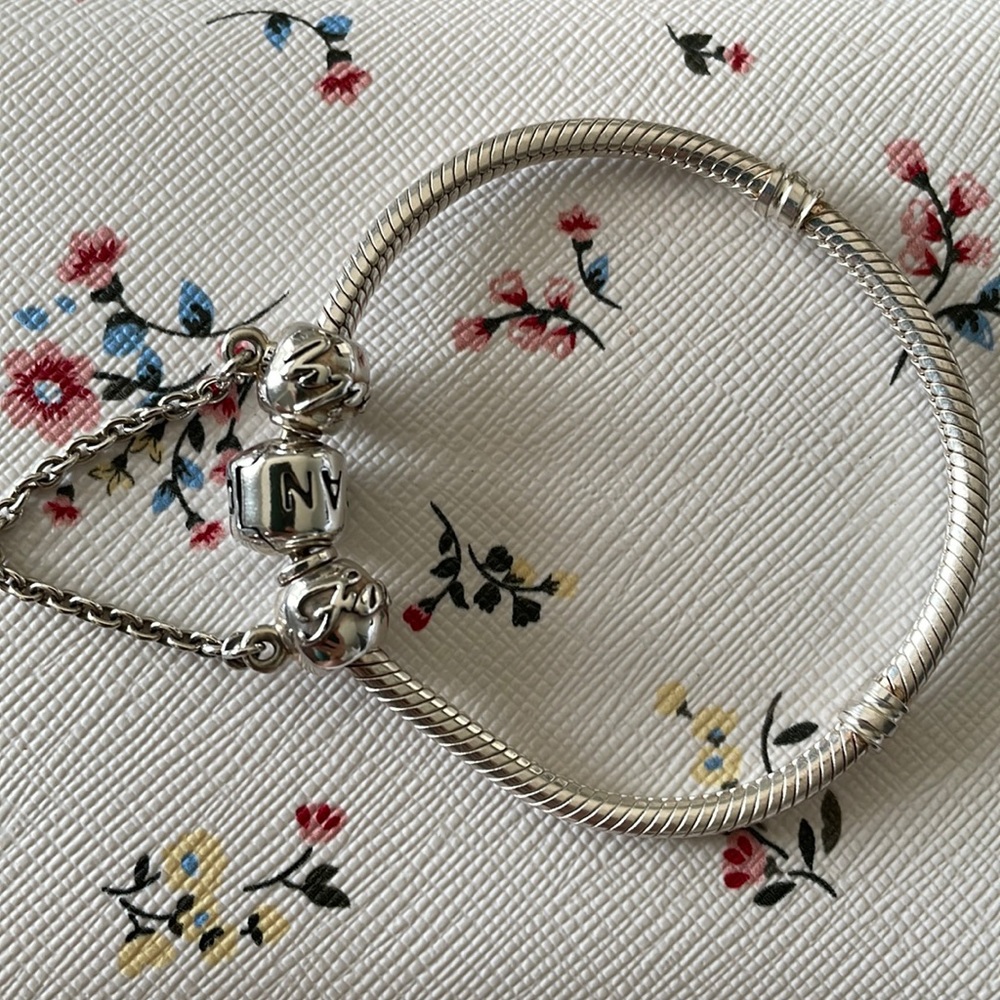 Pandora charm bracelet with safety chain
